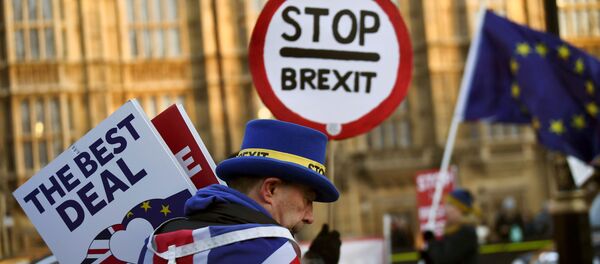 Участники акции против Brexit у здания парламента Великобритании в Лондоне. 17 января 2019 Участники акции против Brexit у здания парламента Великобритании в Лондоне. 17 января 2019 - Sputnik Абхазия