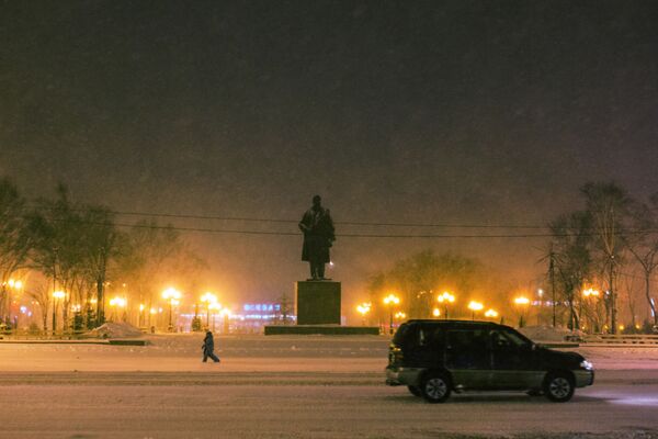 На улице Южно-Сахалинска во время метели - Sputnik Абхазия