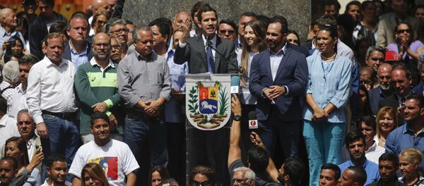 Лидер оппозиции Венесуэлы Хуан Гуаидо выступил на митинге в Каракасе  Лидер оппозиции Венесуэлы Хуан Гуаидо выступил на митинге в Каракасе  - Sputnik Абхазия
