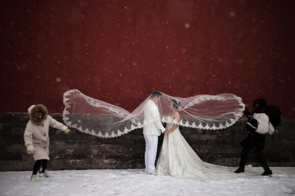Свадебная фотосессия во время снегопада в Пекине, Китай - Sputnik Абхазия