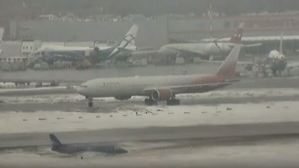 Бизнес-джет скользит по взлётно-посадочной полосе в аэропорту Шереметьево — видео - Sputnik Абхазия
