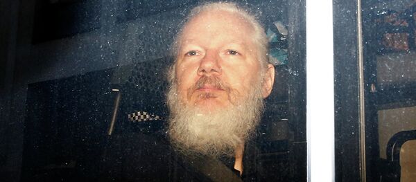 Основатель WikiLeaks Джулиан Ассанж в полицейском фургоне после задержания в Лондоне. 11 апреля 2019 Основатель WikiLeaks Джулиан Ассанж в полицейском фургоне после задержания в Лондоне. 11 апреля 2019 - Sputnik Абхазия