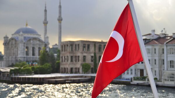 Турецкий флаг на фоне стамбульского пейзажа - Sputnik Абхазия
