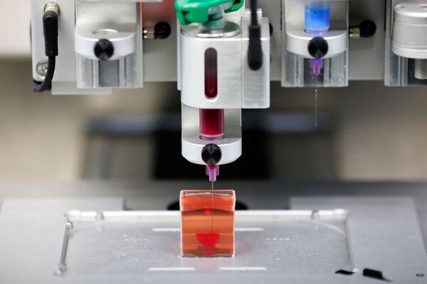 Первое в мире живое сердце, напечатанное на 3D-принтере, во время демонстрации в лаборатории, Тель-Авив, Израиль - Sputnik Абхазия