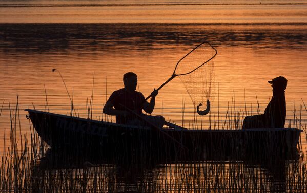 Местные рыбаки ловят рыбу на озере Лушяй недалеко от литовского города Игналина - Sputnik Абхазия