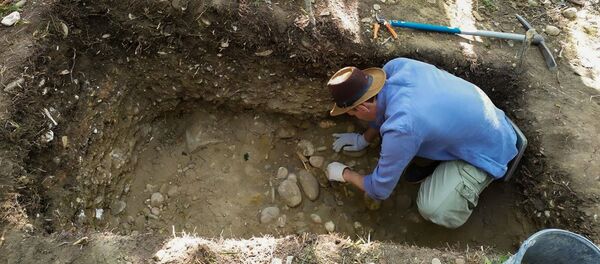 Дмитрий Авидзба на раскопках у села Хиацха Дмитрий Авидзба на раскопках у села Хиацха - Sputnik Абхазия