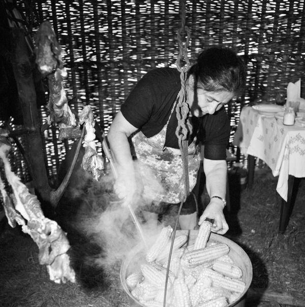 Жительница села Лыхны готовит угощение для гостей традиционного осеннего сельского праздника Лыхнышта. - Sputnik Абхазия