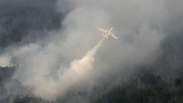 Противопожарный самолет-амфибия Бе-200 во время тушения пожара - Sputnik Абхазия