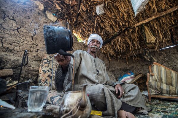 71-летний египетский фермер готовит чай в лачуге на своей ферме в деревне Бахармис к северо-западу от Каира, Египет - Sputnik Абхазия