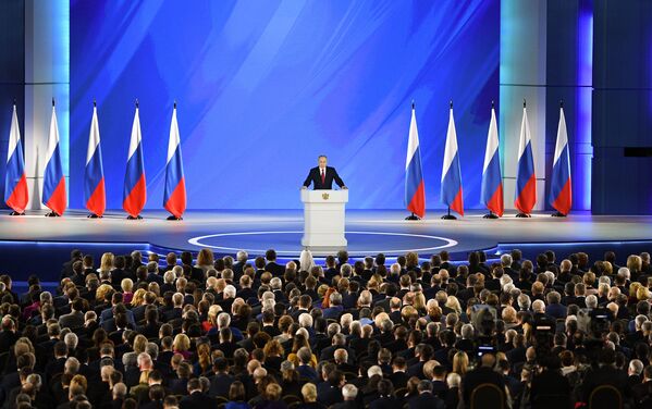 Президент России Владимир Путин выступает с ежегодным посланием Федеральному собранию - Sputnik Абхазия