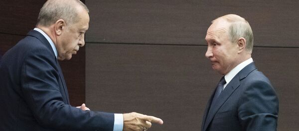 Президент Турции Реджеп Тайип Эрдоган и президент России Владимир Путин на совместной пресс-конференции Президент Турции Реджеп Тайип Эрдоган и президент России Владимир Путин на совместной пресс-конференции - Sputnik Абхазия