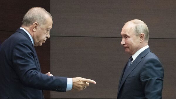 Президент Турции Реджеп Тайип Эрдоган и президент России Владимир Путин на совместной пресс-конференции - Sputnik Абхазия