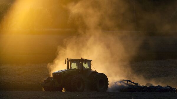Трактор в поле на фоне заката в Минске, Белоруссия - Sputnik Абхазия