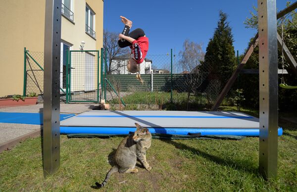 Гимнастка Fenja Lorenz во время домашней тренировки на самоизоляции  - Sputnik Абхазия