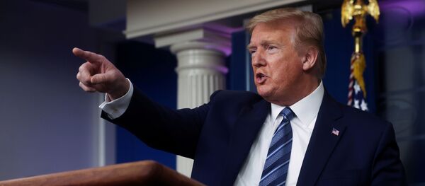 Президент США Дональд Трамп делает жест, отвечая на вопрос во время ежедневного брифинга целевой группы по коронавирусу в Белом доме в Вашингтоне, США, 21 апреля 2020 года Президент США Дональд Трамп делает жест, отвечая на вопрос во время ежедневного брифинга целевой группы по коронавирусу в Белом доме в Вашингтоне, США, 21 апреля 2020 года - Sputnik Абхазия