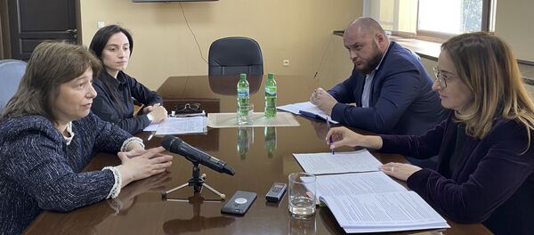 20 мая Вице-премьер, Министр экономики Республики Абхазия Кристина Озган провела встречу с председателем Государственного комитета по статистики Камой Гогия. 20 мая Вице-премьер, Министр экономики Республики Абхазия Кристина Озган провела встречу с председателем Государственного комитета по статистики Камой Гогия. - Sputnik Абхазия