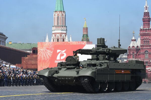Боевая машина поддержки танков (БМПТ) Терминатор во время военного парада Победы - Sputnik Абхазия